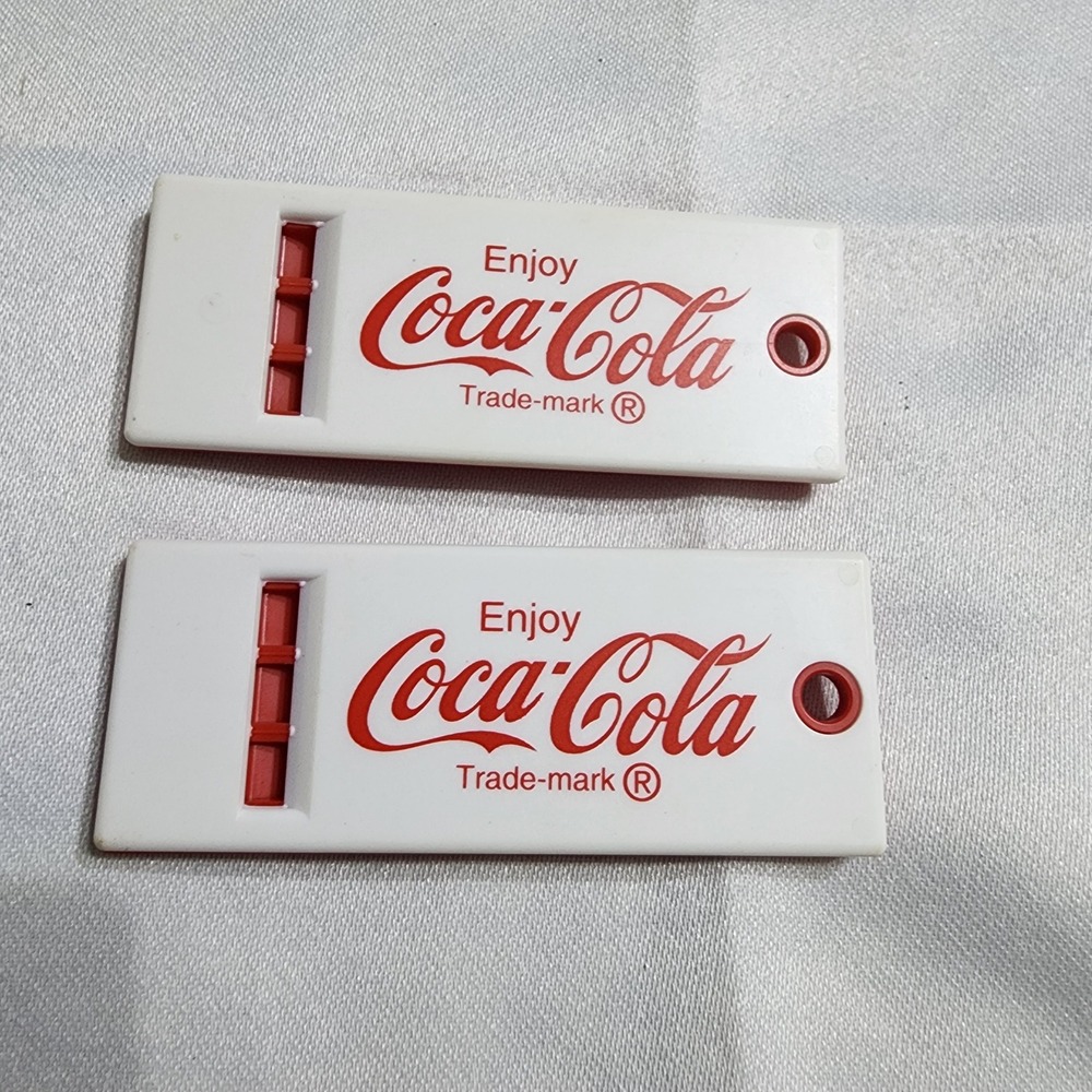 Vintage‎ Coca-Cola Whistles Set of 2 Red White Plastic Pocket Clip Made in USA